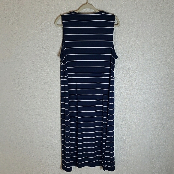 Talbots Navy Blue White Striped Sleeveless Maxi Dress V-neck Button Down Sz XLp - Picture 12 of 14